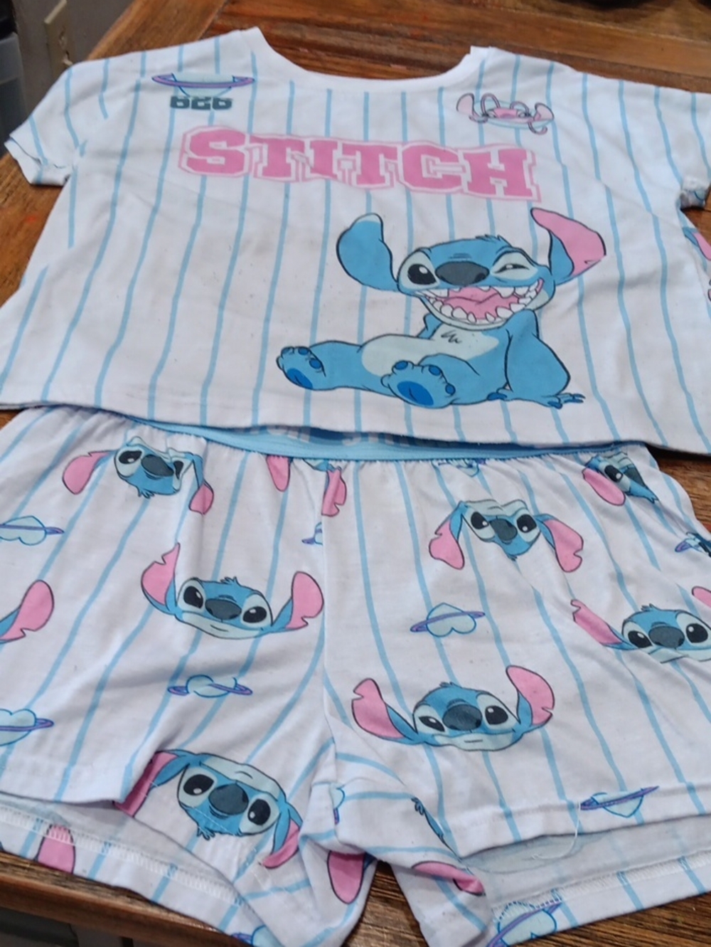 Disney Stitch Short Pajama Set - White, Blue & Pink